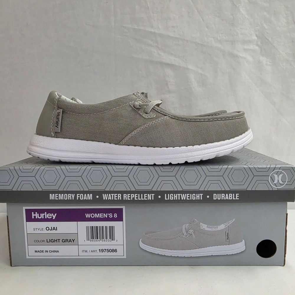 Hurley Ojai Womens 8 Light Gray Canvas Slip On Loafers Memory Foam 1975086*